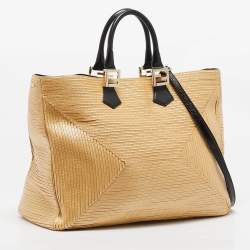 Pre Owned Fendi Natural/Black Woven Straw Twins Shopper Tote