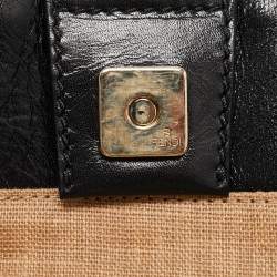 Pre Owned Fendi Natural/Black Woven Straw Twins Shopper Tote
