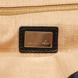 Pre Owned Fendi Natural/Black Woven Straw Twins Shopper Tote