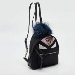 Pre Owned Fendi Black Nylon and Leather Mini Monster Eye Backpack