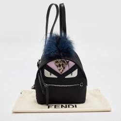 Pre Owned Fendi Black Nylon and Leather Mini Monster Eye Backpack