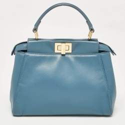 Fendi Blue Leather Mini Peekaboo Top Handle Bag