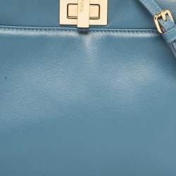 Fendi Blue Leather Mini Peekaboo Top Handle Bag