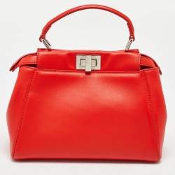 مملوكة مسبقًا Fendi Orange Leather Mini Peekaboo Top Handle Bag