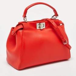 مملوكة مسبقًا Fendi Orange Leather Mini Peekaboo Top Handle Bag