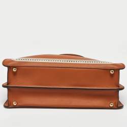 Fendi Brown Leather Embroidered Medium Peekaboo Iseeu Top Handle Bag