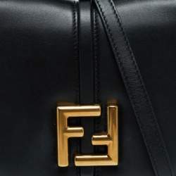 Pre Owned Fendi Black Leather Small C'Mon Flap Shoulder Bag