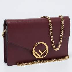 Pre Owned Fendi Burgundy Leather F is Fendi Wallet On Chain