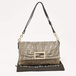 Pre Owned Fendi Metallic Zucca Lurex Fabric Large Mia Flap Shoulder Bag