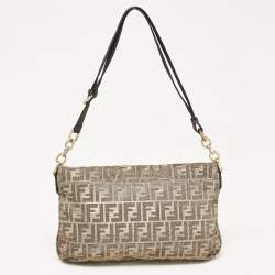 Pre Owned Fendi Metallic Zucca Lurex Fabric Large Mia Flap Shoulder Bag