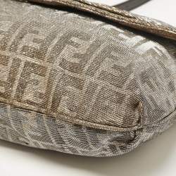 Pre Owned Fendi Metallic Zucca Lurex Fabric Large Mia Flap Shoulder Bag