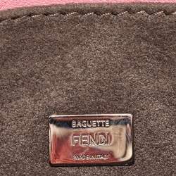 Pre Owned Fendi Pink Leather and Fur Trim Micro Buggie Baguette Crossbody Bag