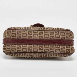 Pre Owned Fendi Brown/Beige Zucchino Canvas and Leather Flap Shoulder Bag
