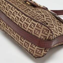 Pre Owned Fendi Brown/Beige Zucchino Canvas and Leather Flap Shoulder Bag