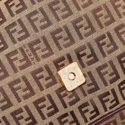 Pre Owned Fendi Brown/Beige Zucchino Canvas and Leather Flap Shoulder Bag