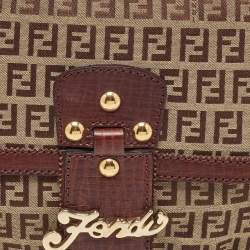 Pre Owned Fendi Brown/Beige Zucchino Canvas and Leather Flap Shoulder Bag