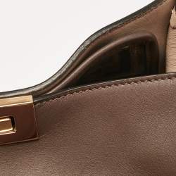 Pre Owned Fendi Brown Leather Large X Lite Peekaboo Top Handle Bag