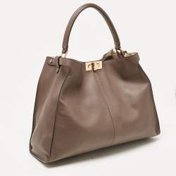 Pre Owned Fendi Brown Leather Large X Lite Peekaboo Top Handle Bag