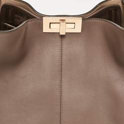 Pre Owned Fendi Brown Leather Large X Lite Peekaboo Top Handle Bag