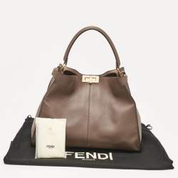 Pre Owned Fendi Brown Leather Large X Lite Peekaboo Top Handle Bag