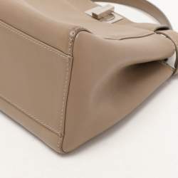Pre Owned Fendi Beige Leather Mini Peekaboo Top Handle Bag