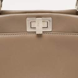 Pre Owned Fendi Beige Leather Mini Peekaboo Top Handle Bag