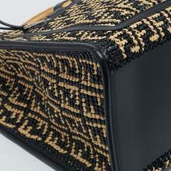 Pre Owned Fendi Black/Natural FF Raffia and Leather Large Runaway Shopper Tote
