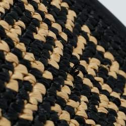 Pre Owned Fendi Black/Natural FF Raffia and Leather Large Runaway Shopper Tote