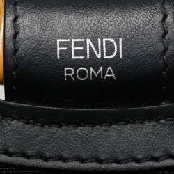 Pre Owned Fendi Black/Natural FF Raffia and Leather Large Runaway Shopper Tote