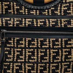 Pre Owned Fendi Black/Natural FF Raffia and Leather Large Runaway Shopper Tote