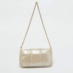 Pre Owned Fendi Metallic Shimmering Leather Mia Pochette Bag