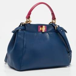 Pre Owned Fendi Blue/Pink Leather Mini Peekaboo Top Handle Bag