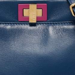 Pre Owned Fendi Blue/Pink Leather Mini Peekaboo Top Handle Bag