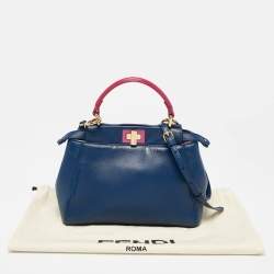 Pre Owned Fendi Blue/Pink Leather Mini Peekaboo Top Handle Bag