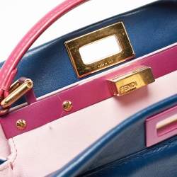 Pre Owned Fendi Blue/Pink Leather Mini Peekaboo Top Handle Bag