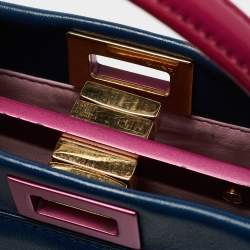 Pre Owned Fendi Blue/Pink Leather Mini Peekaboo Top Handle Bag