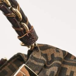 Pre Owned Fendi Tobacco Zucca Canvas and Patent Leather Small Mia Shoulder Bag