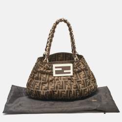 Pre Owned Fendi Tobacco Zucca Canvas and Patent Leather Small Mia Shoulder Bag