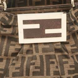 Pre Owned Fendi Tobacco Zucca Canvas and Patent Leather Small Mia Shoulder Bag