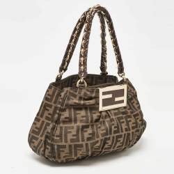 Pre Owned Fendi Tobacco Zucca Canvas and Patent Leather Small Mia Shoulder Bag