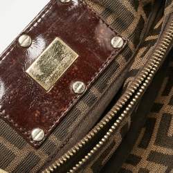 Pre Owned Fendi Tobacco Zucca Canvas and Patent Leather Small Mia Shoulder Bag