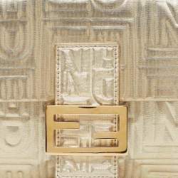 Fendi Gold Logo Embossed Fabric Baguette Flap Bag