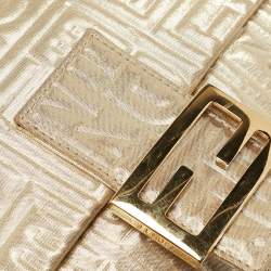 Fendi Gold Logo Embossed Fabric Baguette Flap Bag