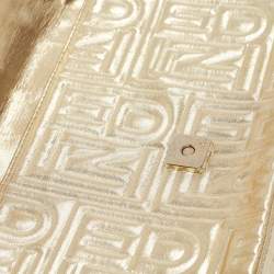 Fendi Gold Logo Embossed Fabric Baguette Flap Bag