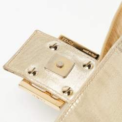 Fendi Gold Logo Embossed Fabric Baguette Flap Bag