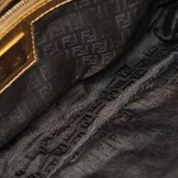 Fendi Gold Logo Embossed Fabric Baguette Flap Bag