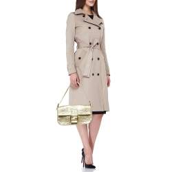 Fendi Gold Logo Embossed Fabric Baguette Flap Bag
