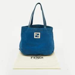مملوكة مسبقًا Fendi Metallic Blue Nubuck Leather FF Tote