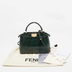 Pre Owned Fendi Green/Black Python Mini Peekaboo Top Handle Bag