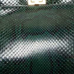 Pre Owned Fendi Green/Black Python Mini Peekaboo Top Handle Bag
